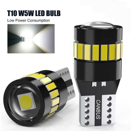 Veilleuses x2 LED T10 W5W 19 Leds Canbus avec mini loupe